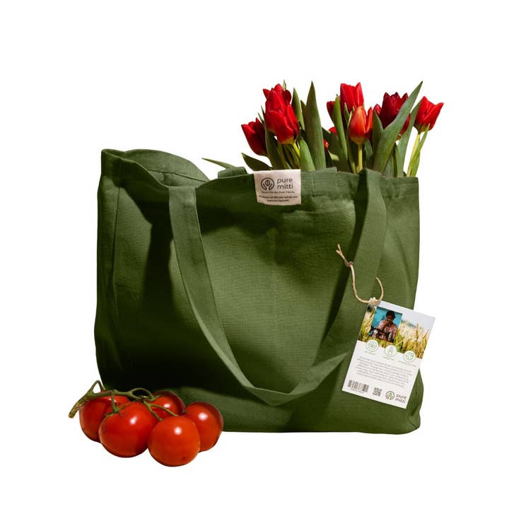 Pure Mitti Multi-Pocket Organic Cotton Tote — Sage Green
