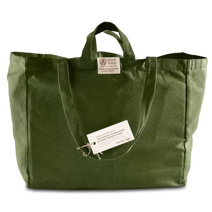 Pure Mitti Multi-Pocket Organic Cotton Tote — Sage Green